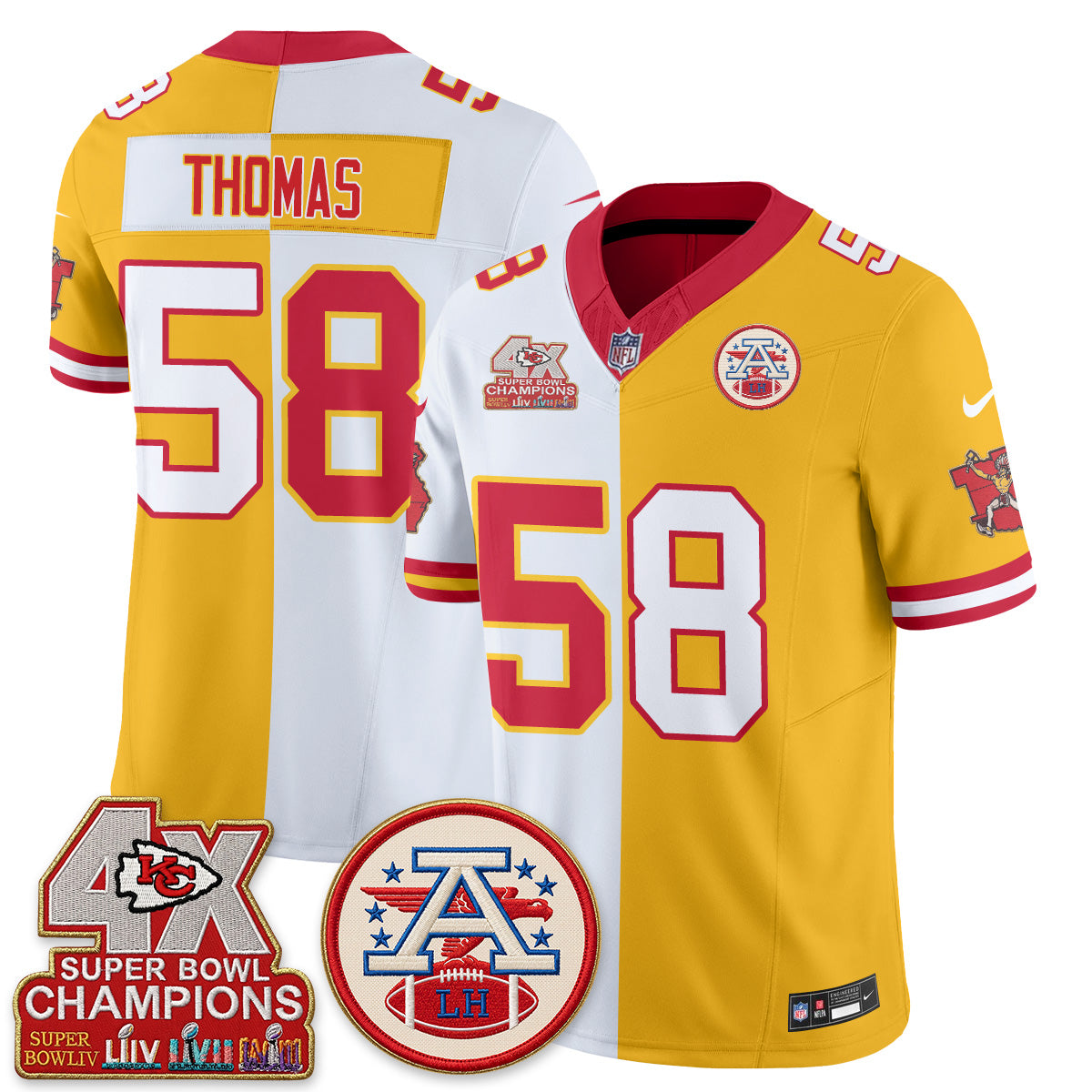 Kansas City Chiefs Throwback Split Vapor Jersey - Stitched