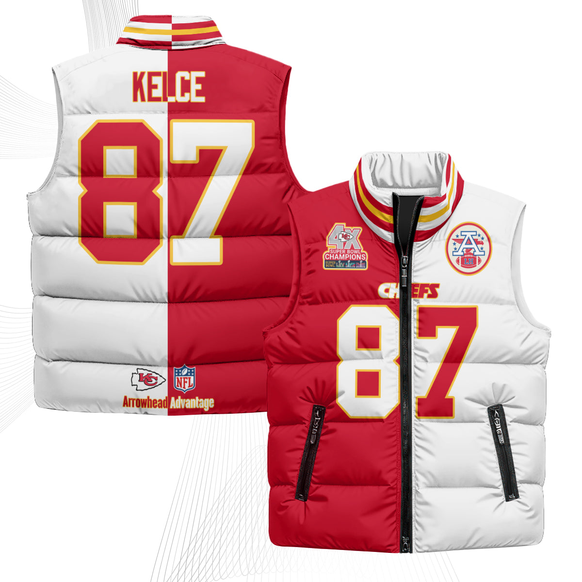 Kansas City Chiefs 4X Champs Gold Edition Puffer Vest - Printed