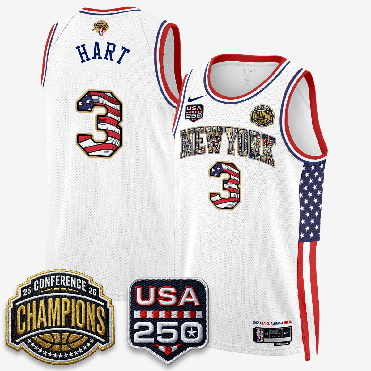 New York Knicks 2026 NBA Eastern Conference Champions x Fourth of July Vapor Jersey - Stitched