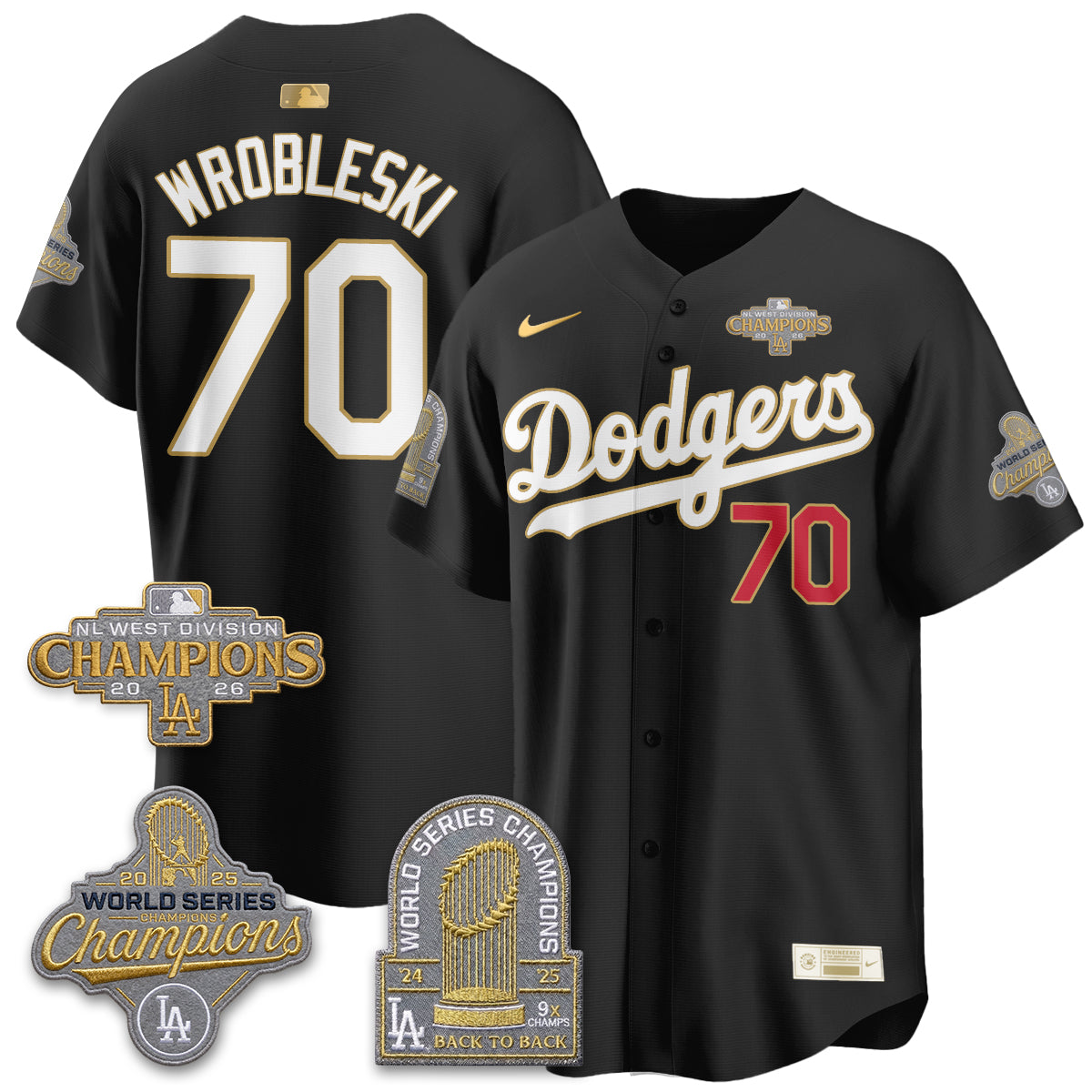 LAD 2026 NL West Champs Gold Vapor Jersey- Stitched