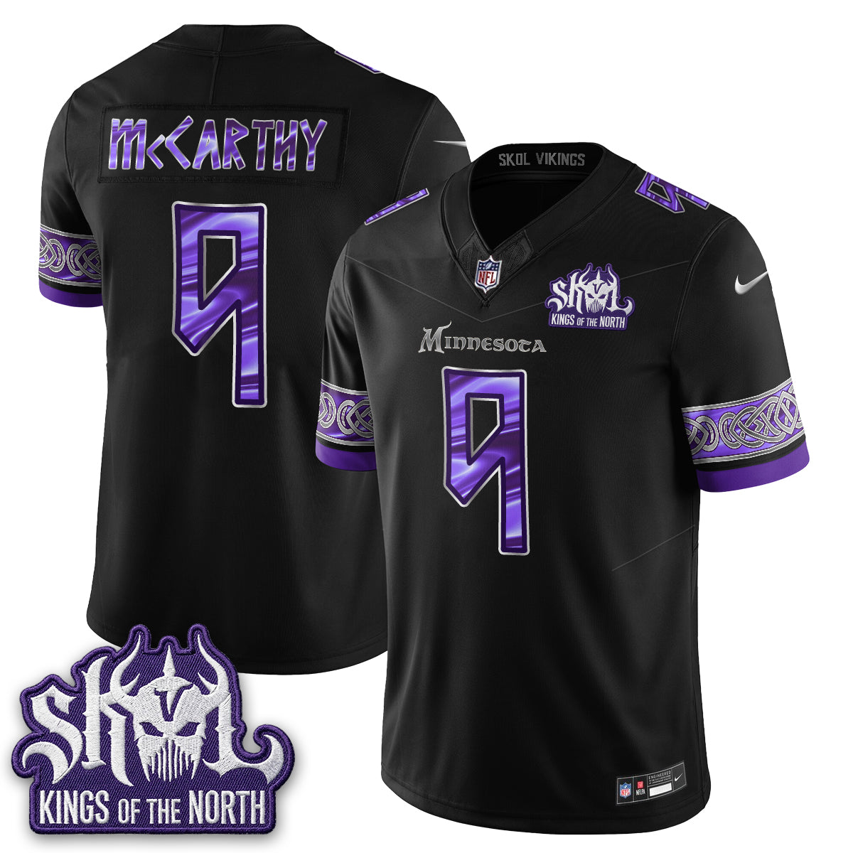 MIN Fangear Edition Warrior Skol Patch Vikings Font Vapor Jersey - Stitched