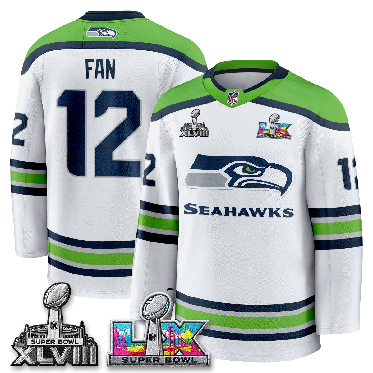 SEA 2X S.Bowl Champions Patch Hockey Jersey - Stitched