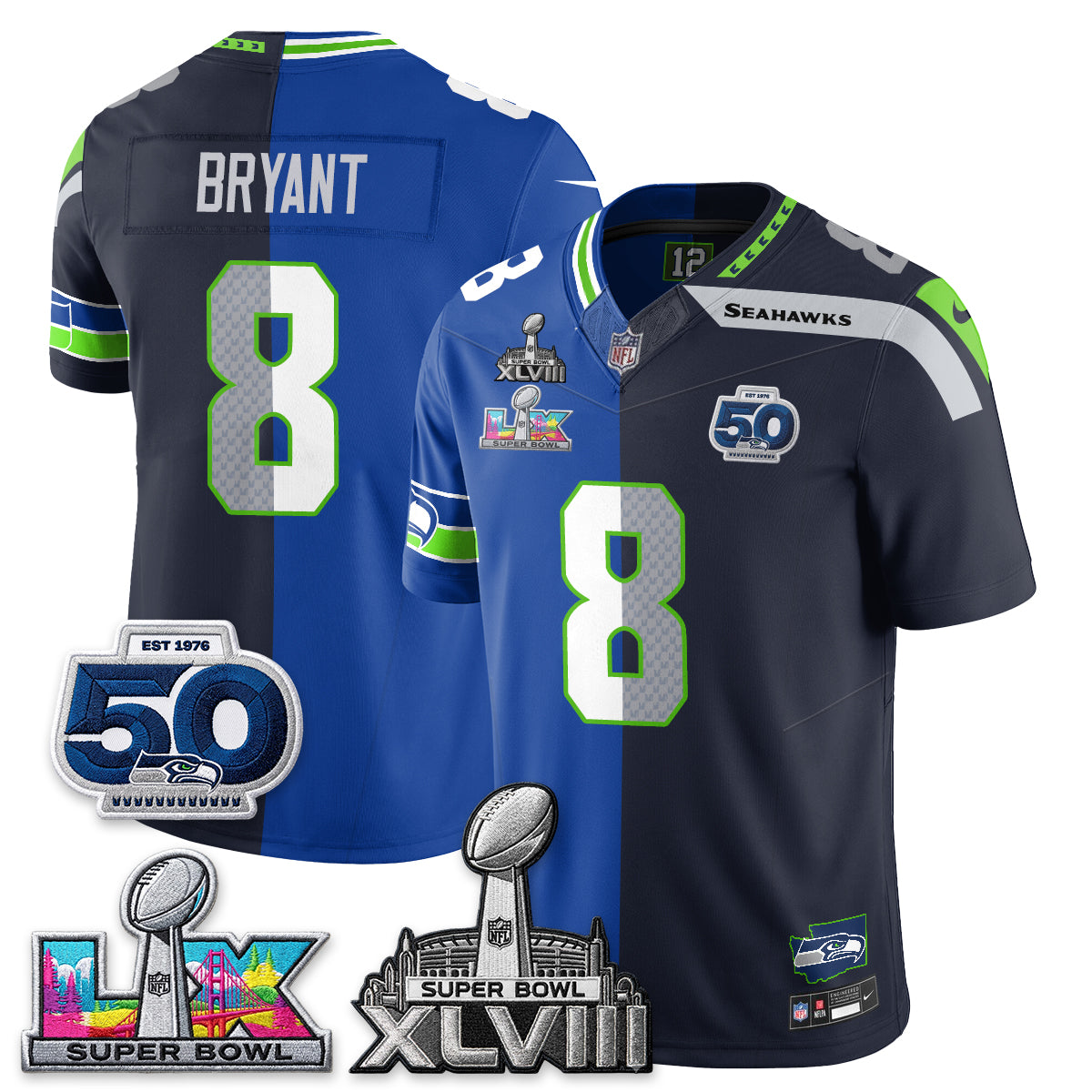 Seattle Seahawks SB LX Champs Split Edition Vapor Jersey - Stitch