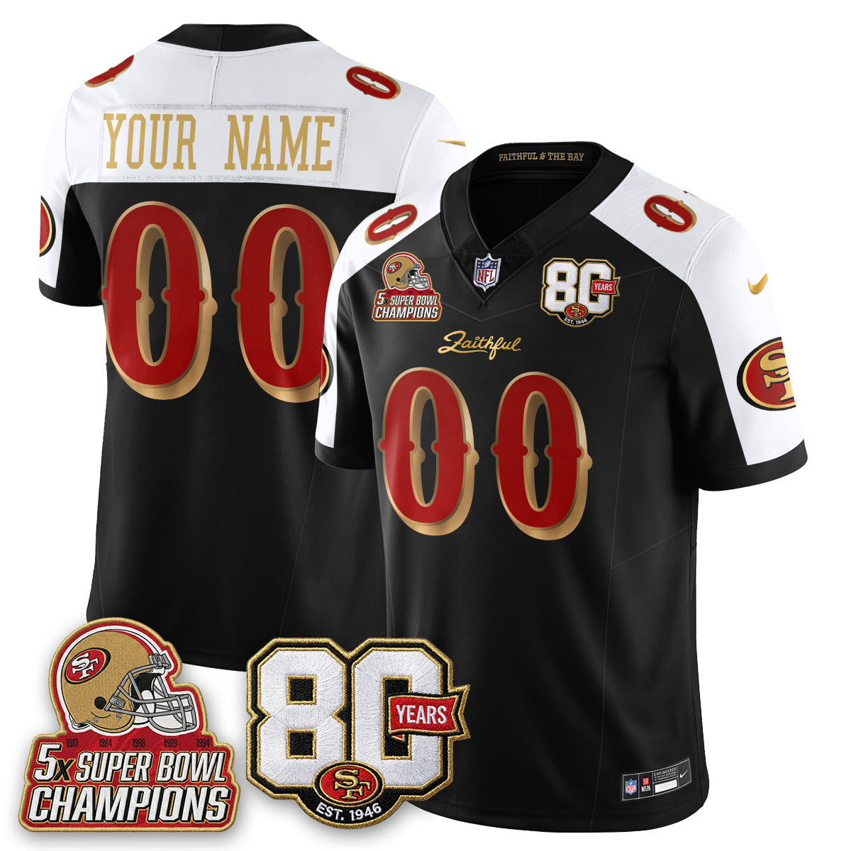 San Francisco 49ers 80 Years & 5X Champs Rivalries Vapor Custom Jersey - Stitched