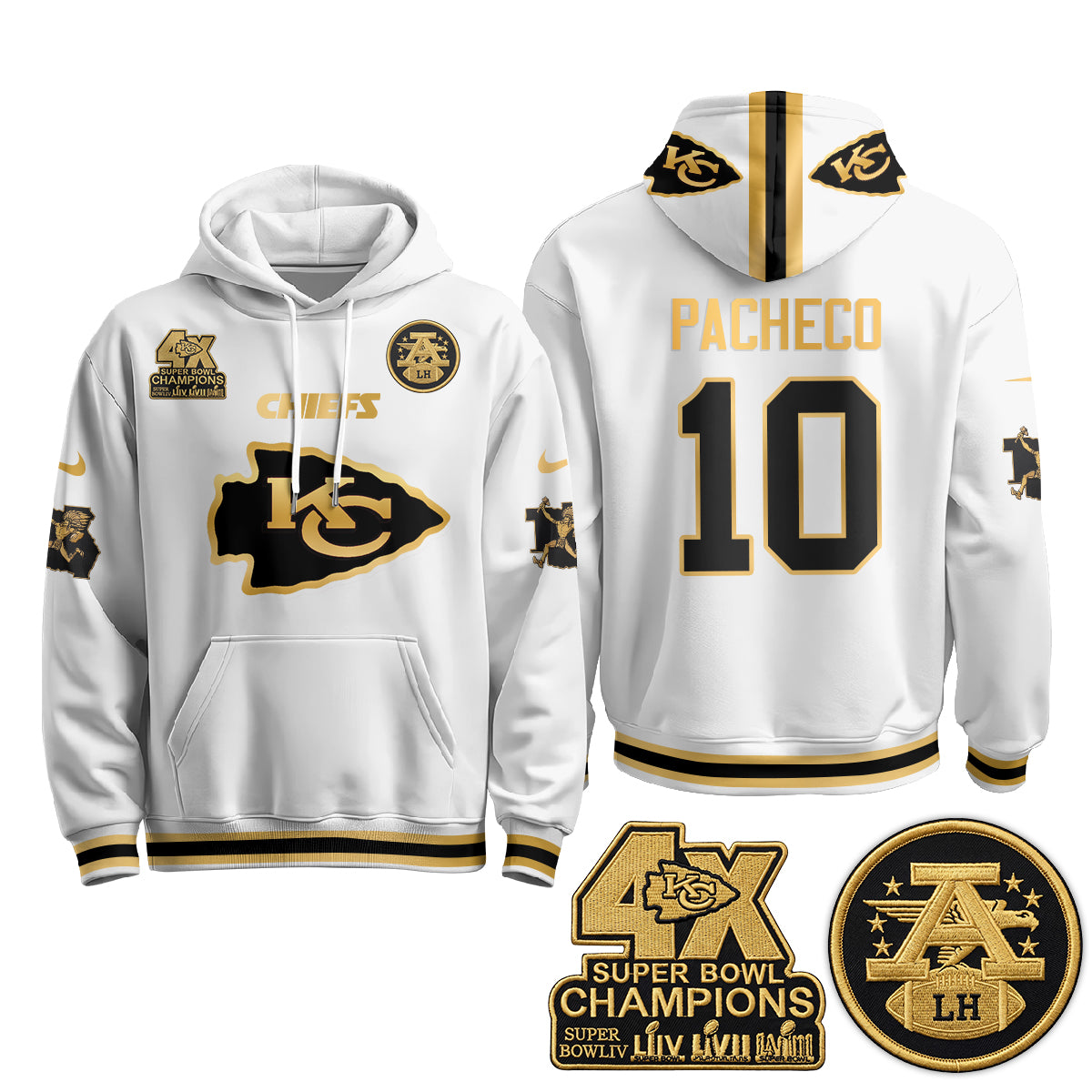 Kansas City Chiefs 4X Champs Gold Edition Hoodie - Stitched