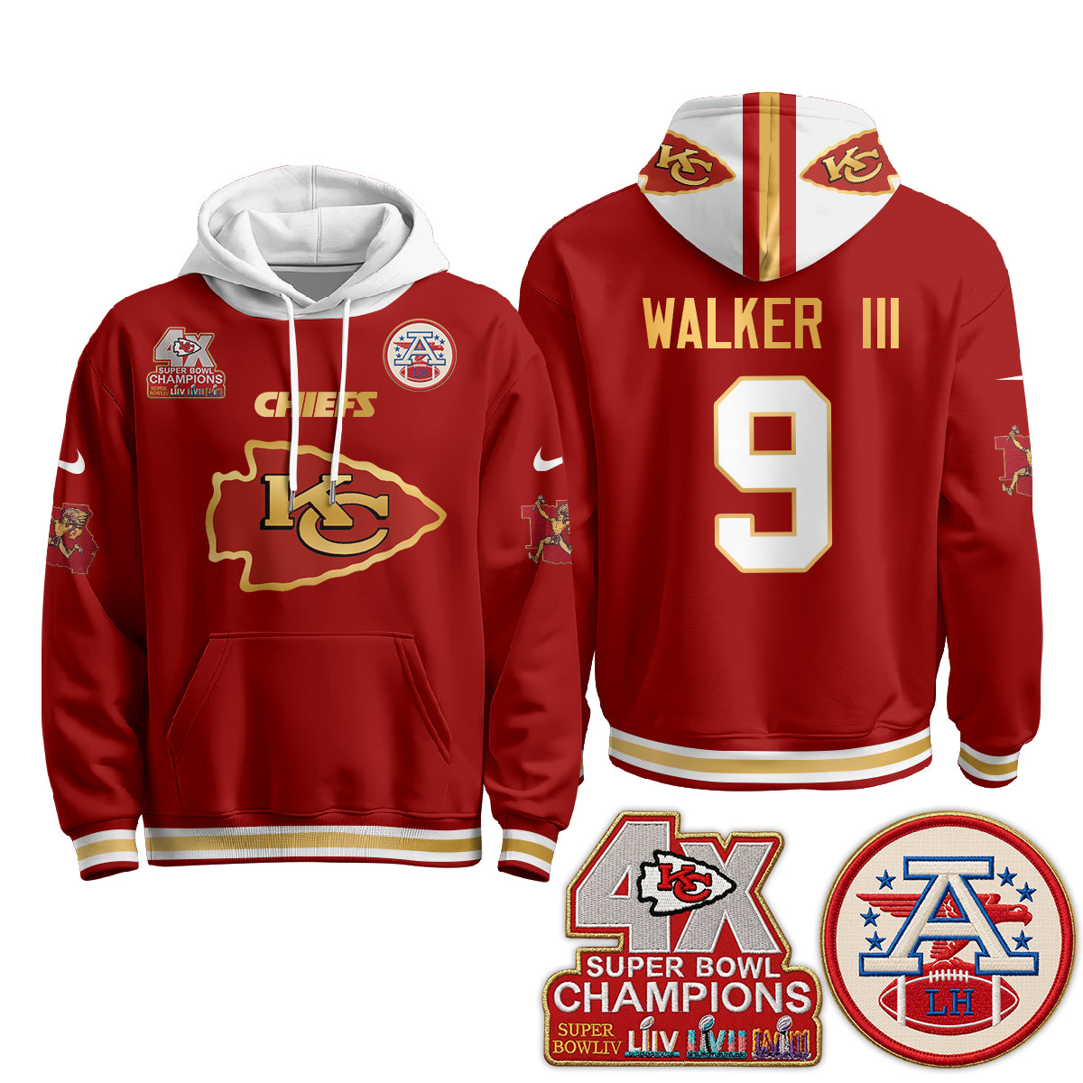 Kansas City Chiefs 4X Champs Gold Edition Hoodie - Stitched