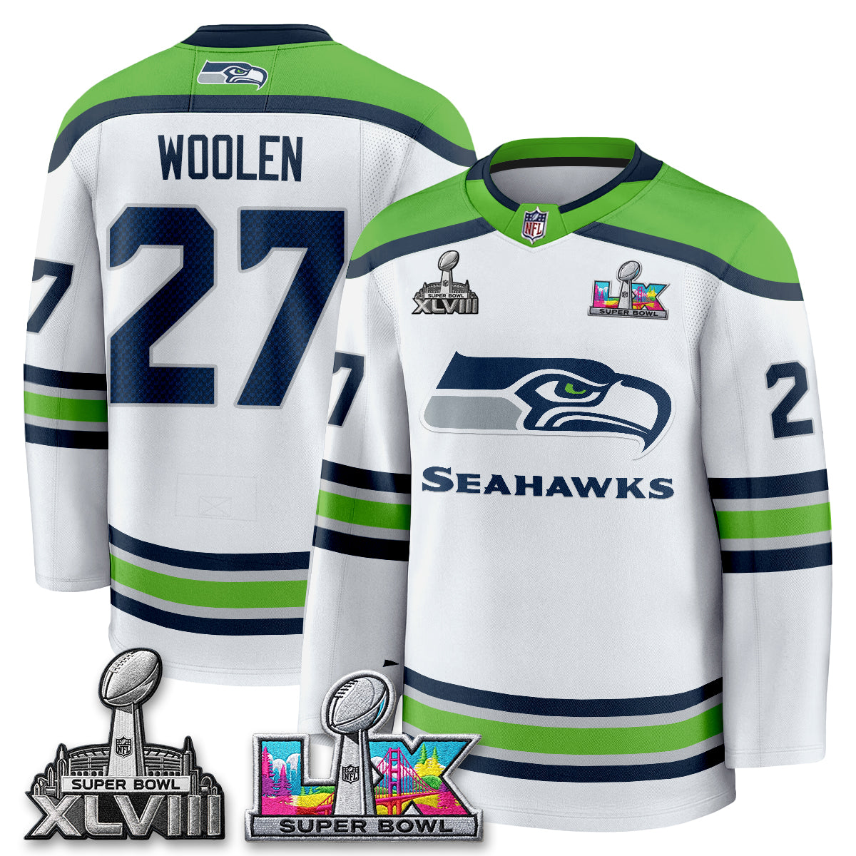 SEA 2X S.Bowl Champions Patch Hockey Jersey - Stitched