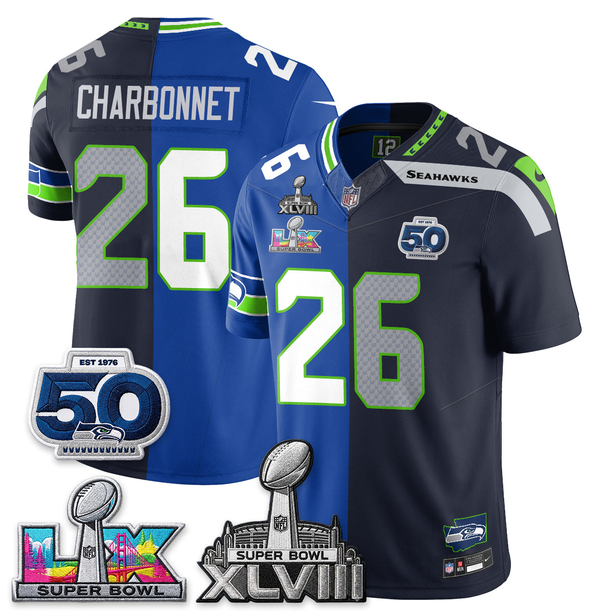 Seattle Seahawks SB LX Champs Split Edition Vapor Jersey - Stitch