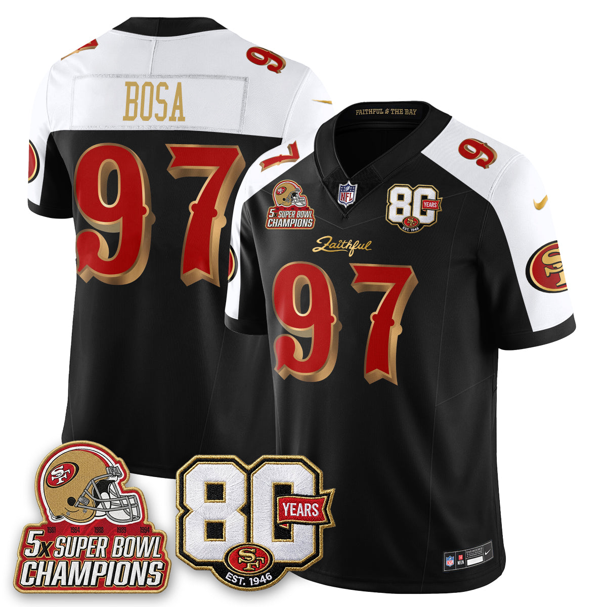 San Francisco 49ers 80 Years & 5X Champs Rivalries Vapor Jersey - Stitched