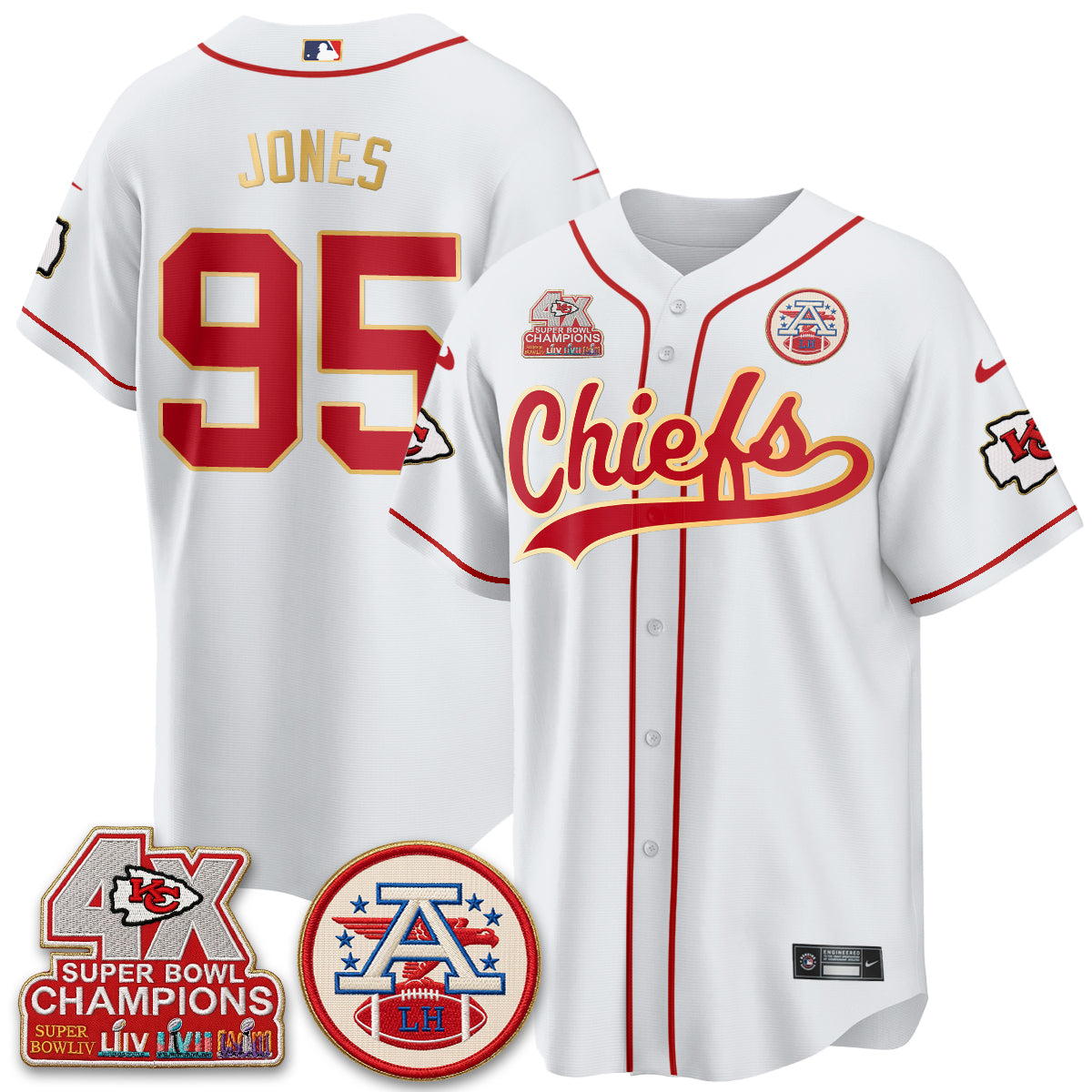 Kansas City Chiefs 4X Champs Gold Trim Edition Vapor Baseball Jersey - Stitched