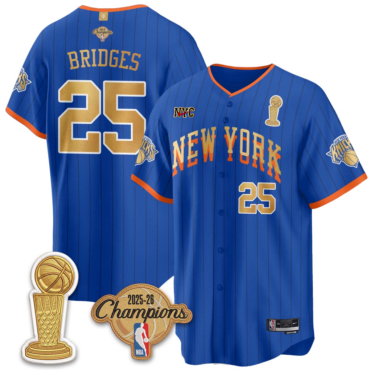 New York Knicks Champions Night Baseball Vapor Jersey - Stitched
