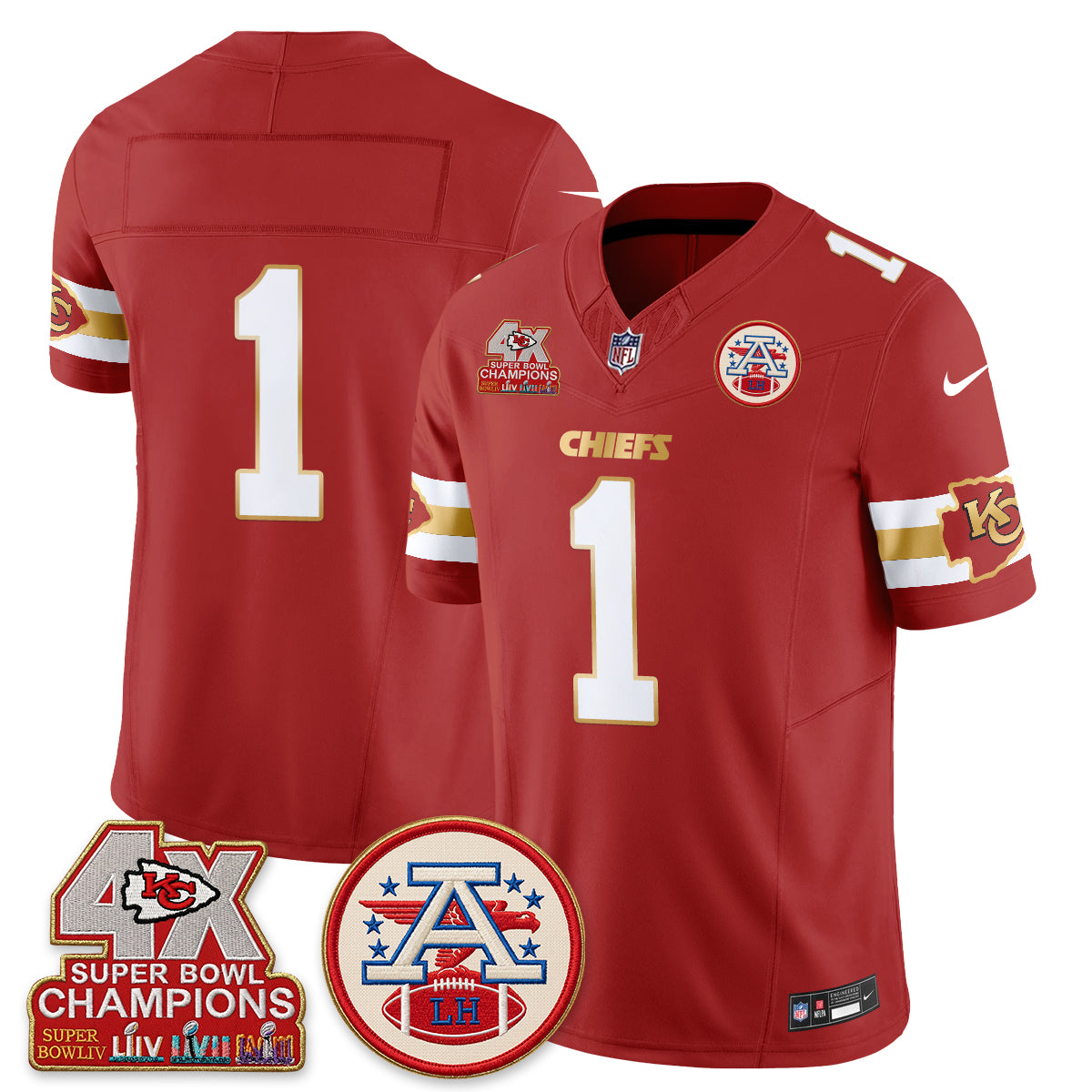 Kansas City Chiefs 4X Champs Gold Edition Vapor Jersey - Stitched