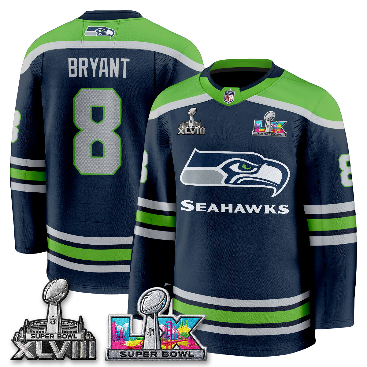 SEA 2X S.Bowl Champions Patch Hockey Jersey - Stitched
