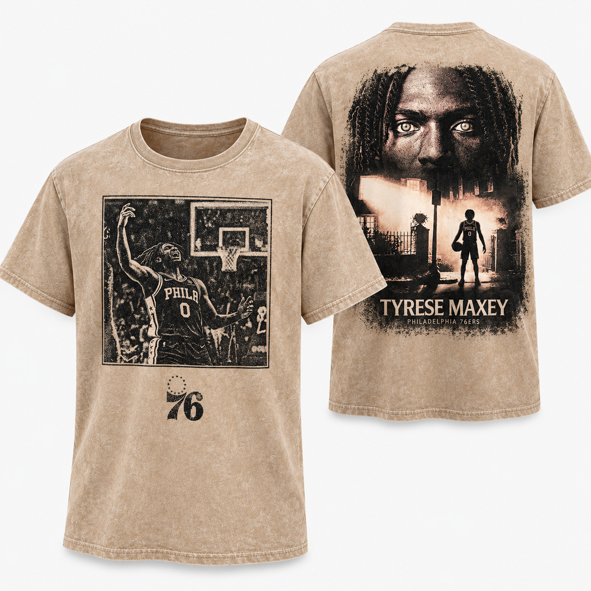 Philadelphia 76ers #0 Tyrese Maxey Washed T-Shirt - Printed
