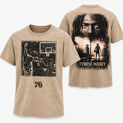 Philadelphia 76ers #0 Tyrese Maxey Washed T-Shirt - Printed