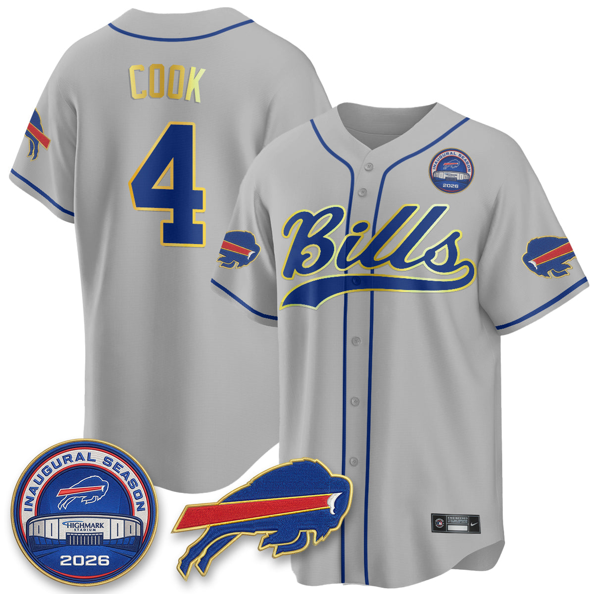 Buffalo Bills 2026 Gold Trim Baseball Edition Vapor Jersey - Stitched