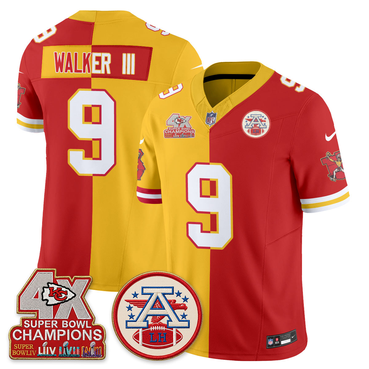 Kansas City Chiefs Throwback Split Vapor Jersey - Stitched