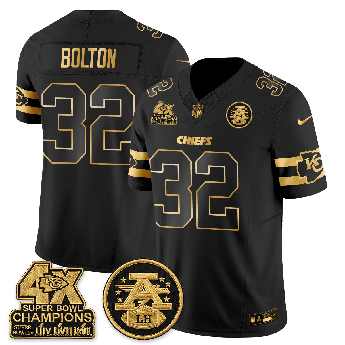 Kansas City Chiefs 4X Champs Gold Edition Vapor Jersey - Stitched