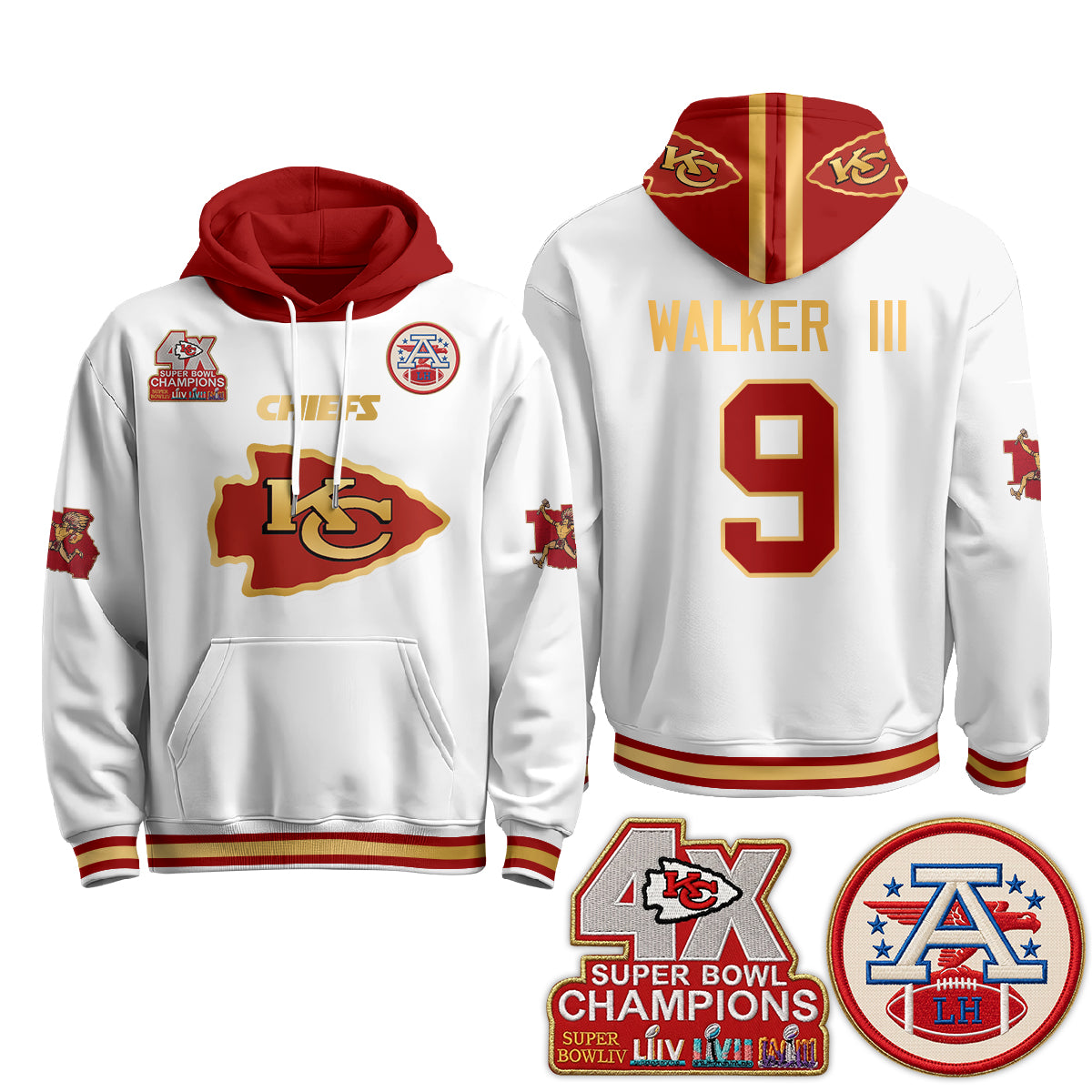 Kansas City Chiefs 4X Champs Gold Edition Hoodie - Stitched