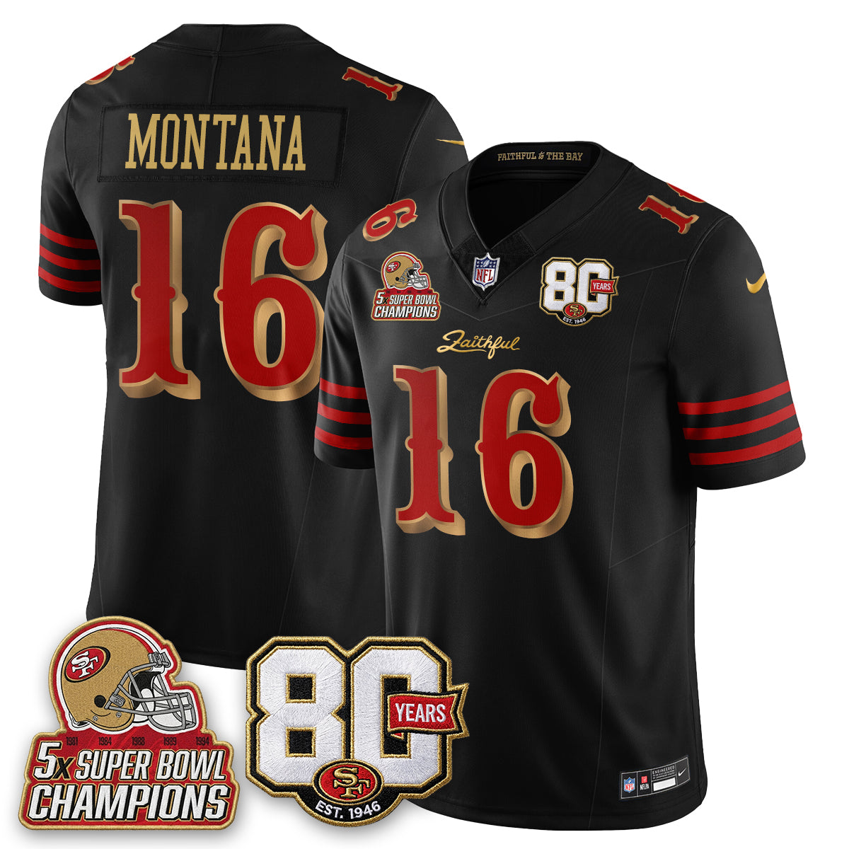 San Francisco 49ers 80 Years & 5X Champs Rivalries Vapor Jersey - Stitched