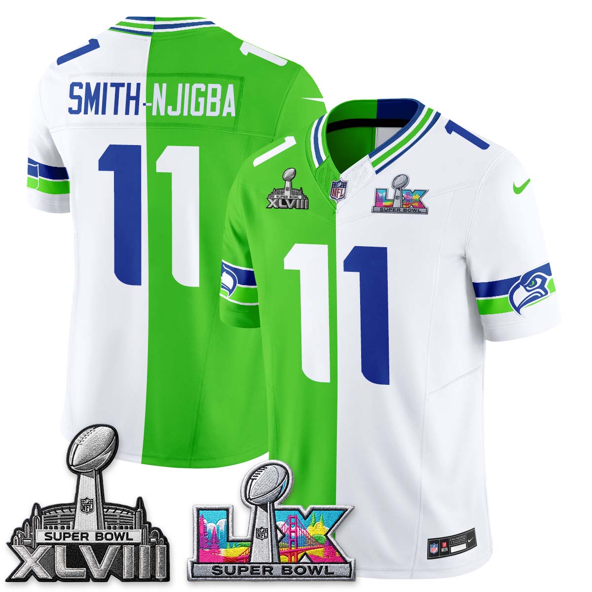 Seattle Seahawks Throwback 2 SB Patches Vapor Jersey - Stitched