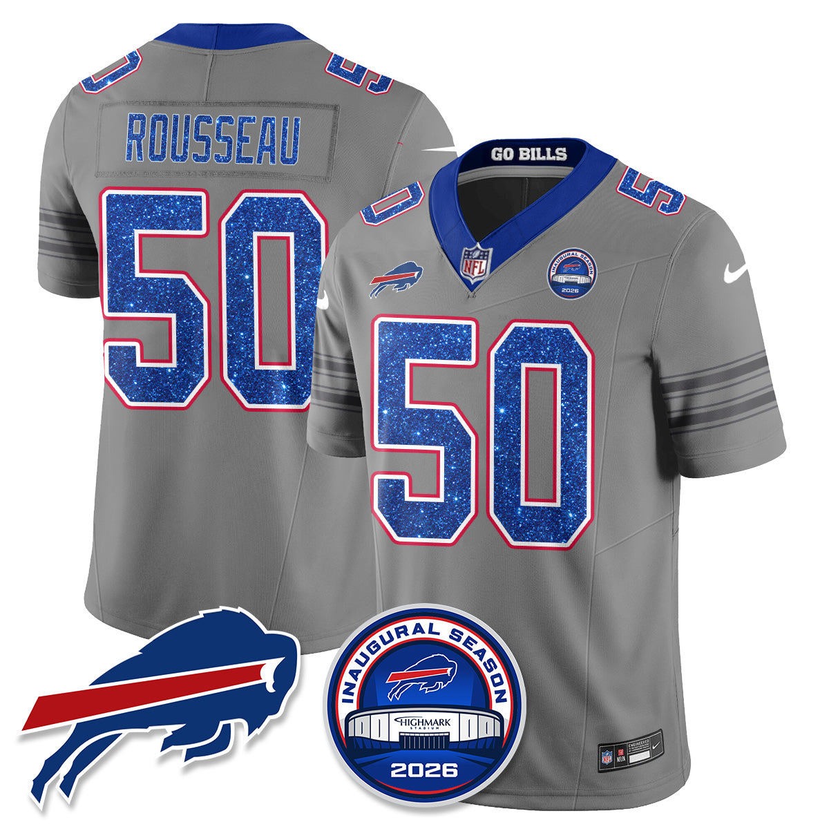 Buffalo Bills Gray Nickel City Glitter Edition Vapor Jersey - Stitched