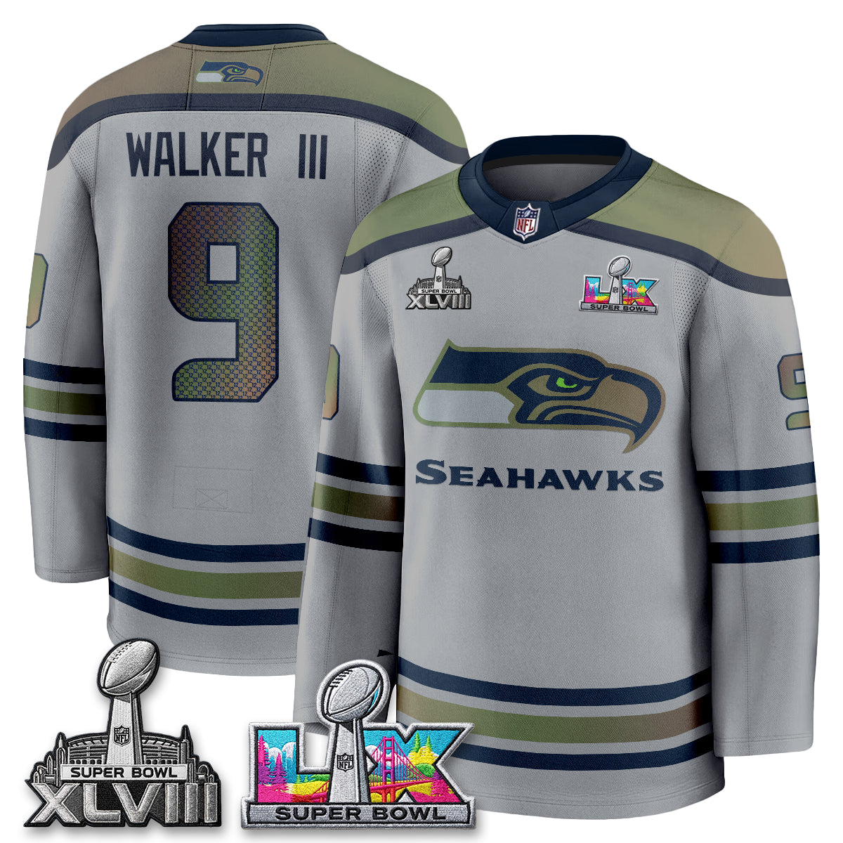SEA 2X S.Bowl Champions Patch Hockey Jersey - Stitched