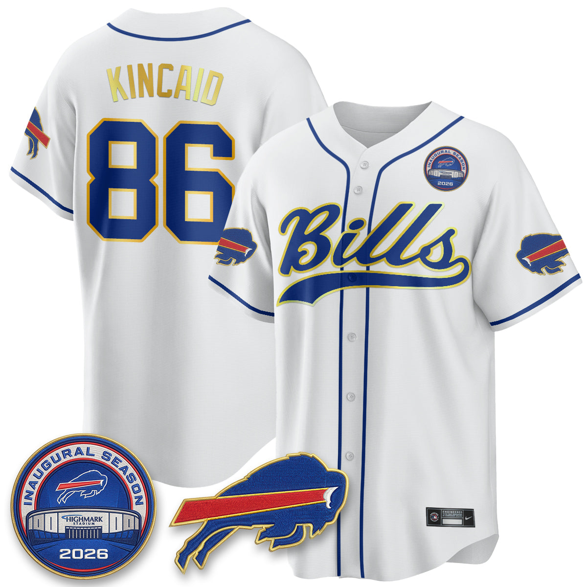 Buffalo Bills 2026 Gold Trim Baseball Edition Vapor Jersey - Stitched
