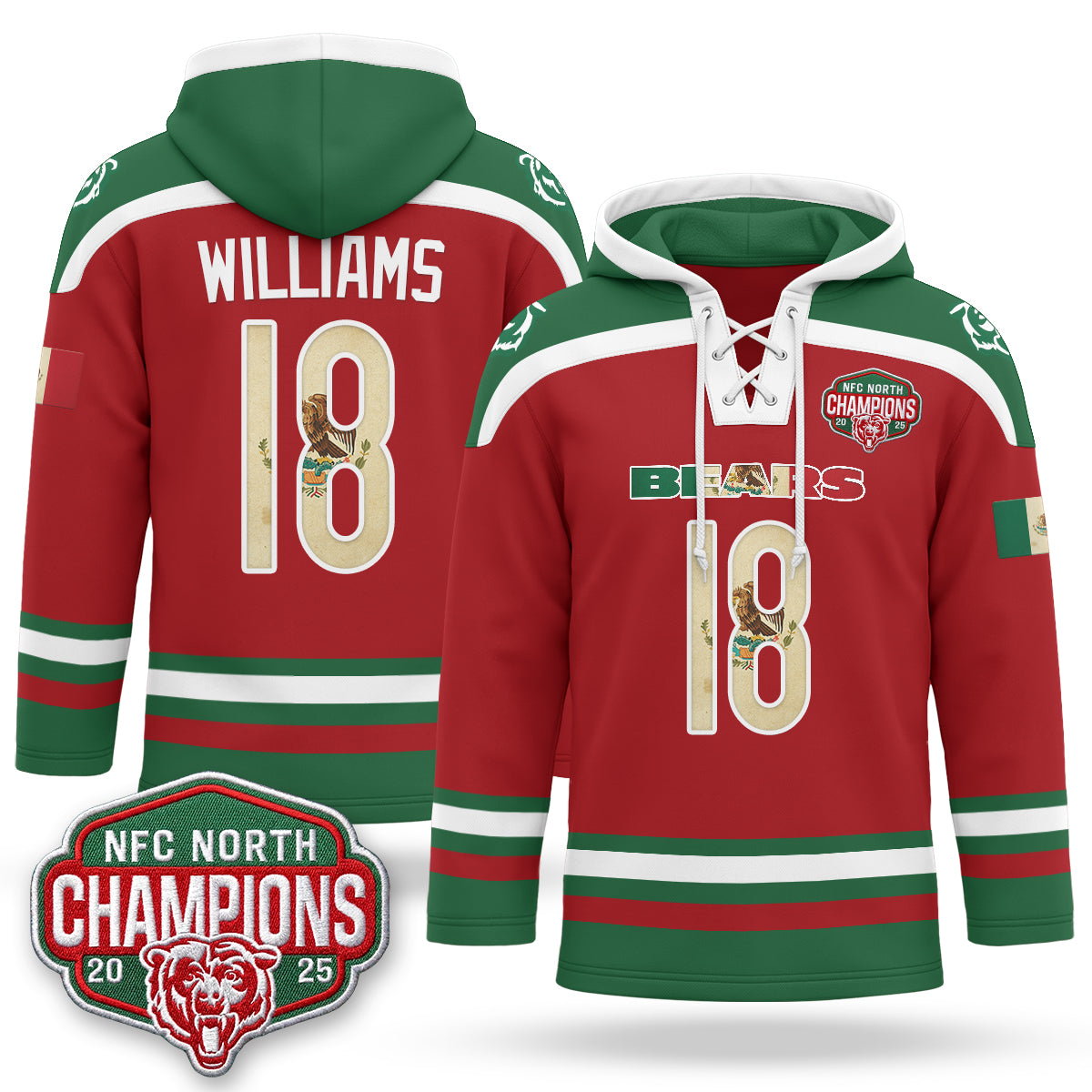 CHI 2026 Mexico NFC North Champions 2025 Patch Hockey Hoodie - Stitched