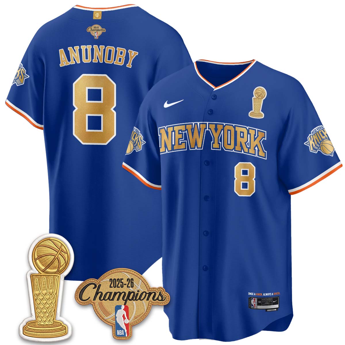 New York Knicks Champions Night Baseball Vapor Jersey - Stitched