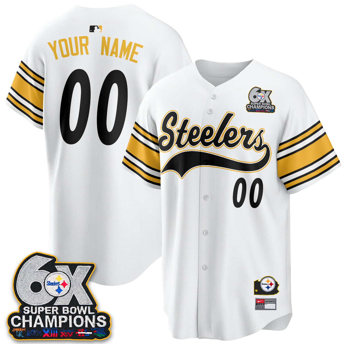 Pittsburgh Steelers 6X Champs Throwback Baseball Vapor Custom Jersey - Stitched