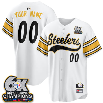 Pittsburgh Steelers 6X Champs Throwback Baseball Vapor Custom Jersey - Stitched