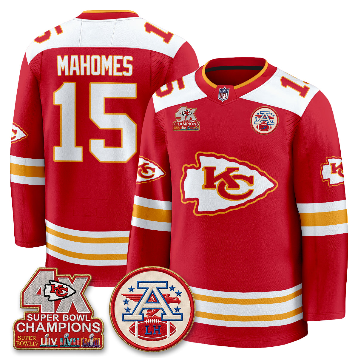 Kansas City Chiefs 4X Champs Edition Hockey Jersey - Stitched
