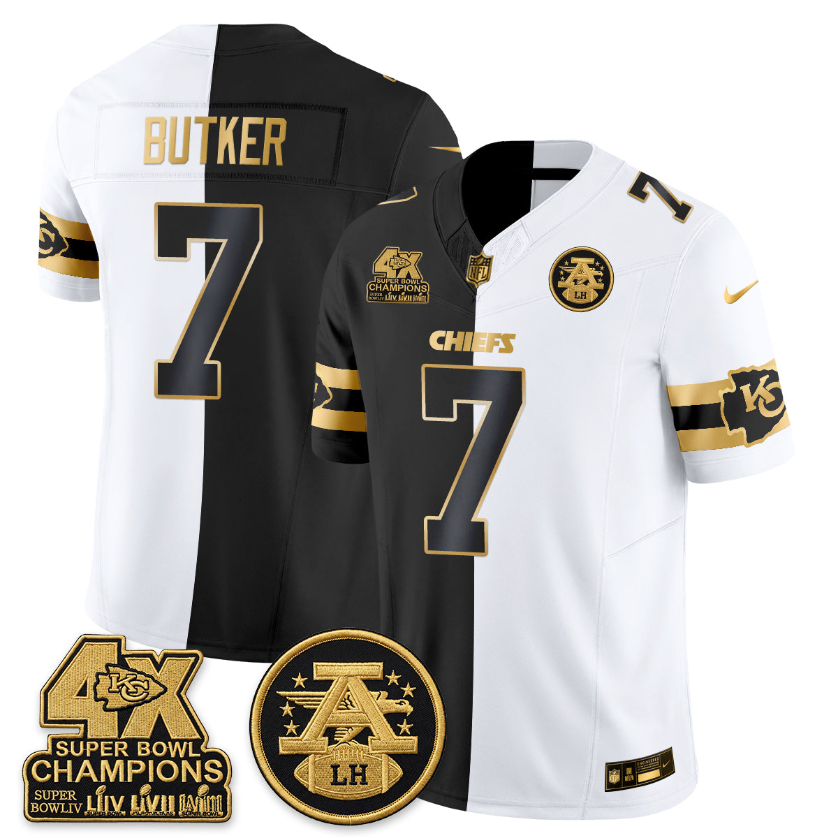 Kansas City Chiefs 4X Champs Gold Edition Vapor Jersey - Stitched