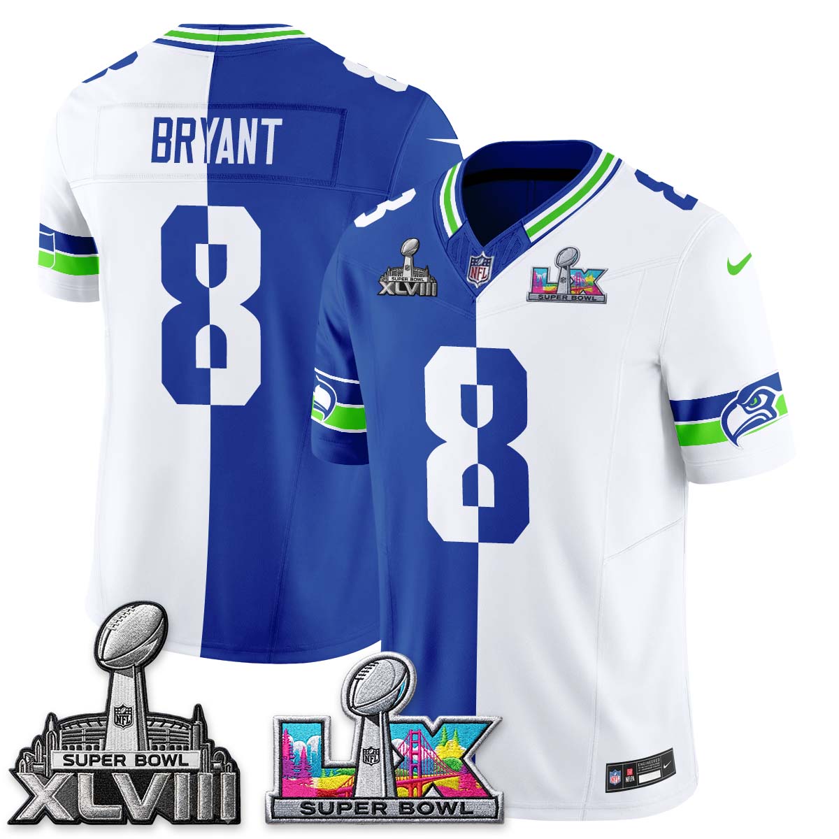 Seattle Seahawks Throwback 2 SB Patches Vapor Jersey - Stitched