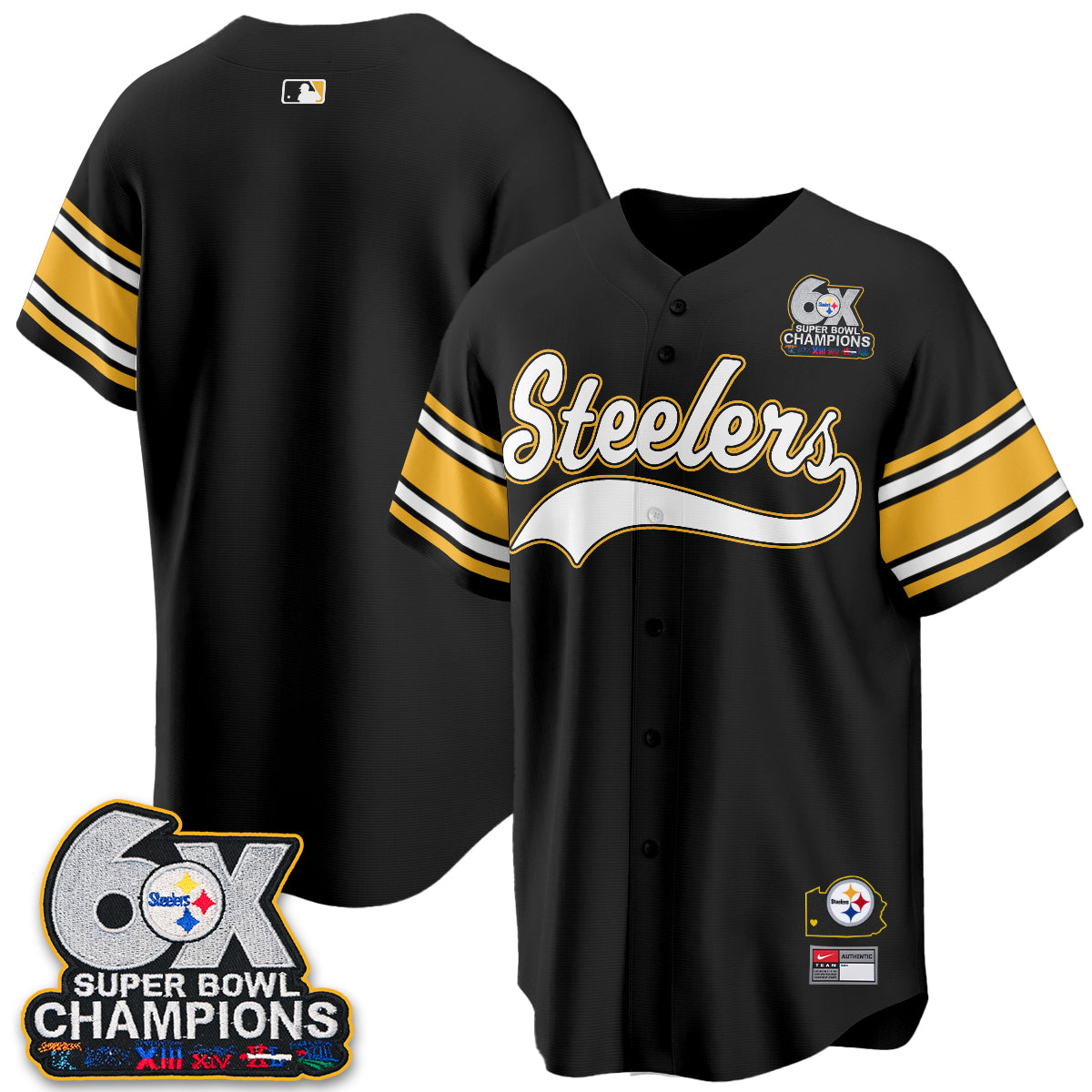 Pittsburgh Steelers 6X Champs Throwback Baseball Vapor Jersey - Stitched