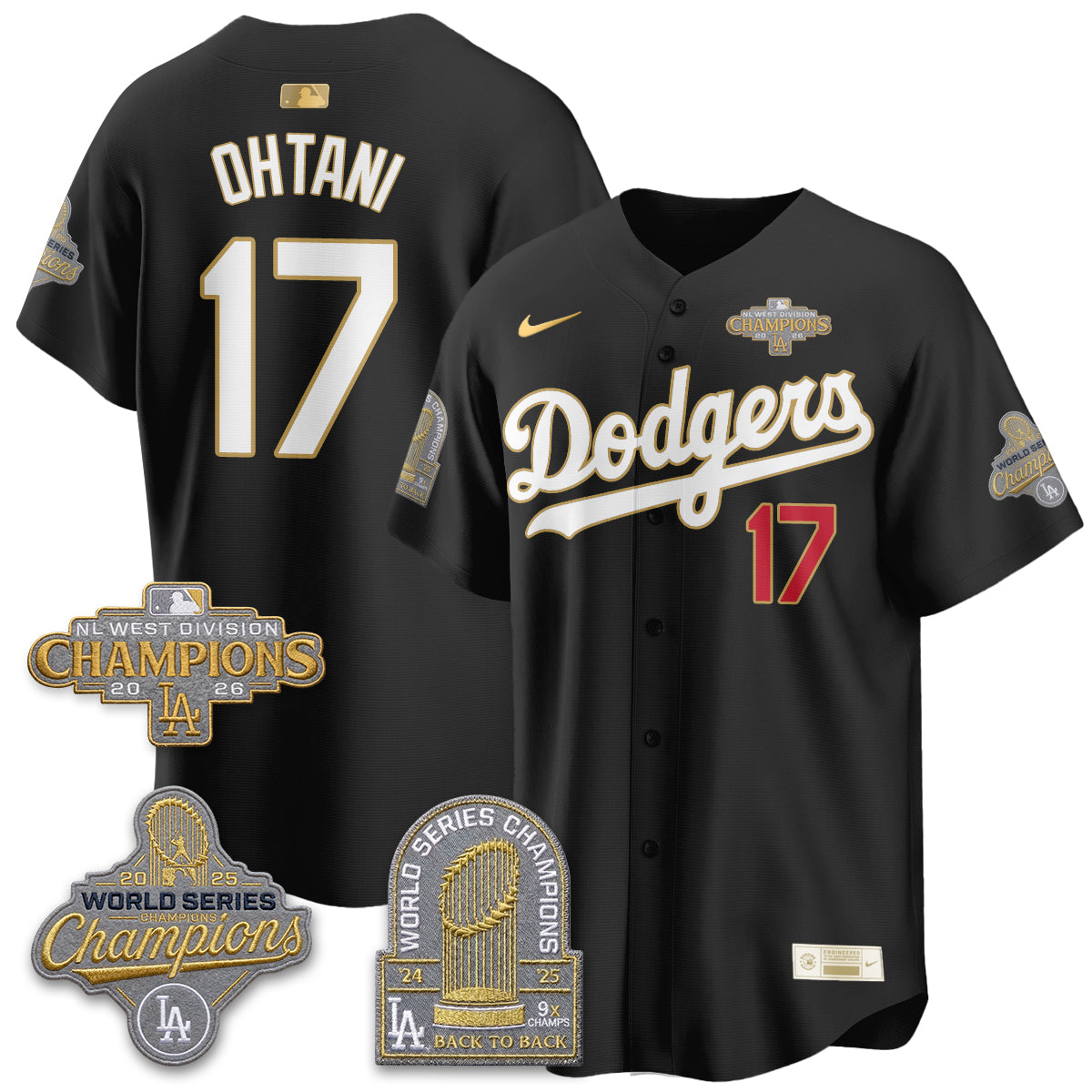 LAD 2026 NL West Champs Gold Vapor Jersey- Stitched