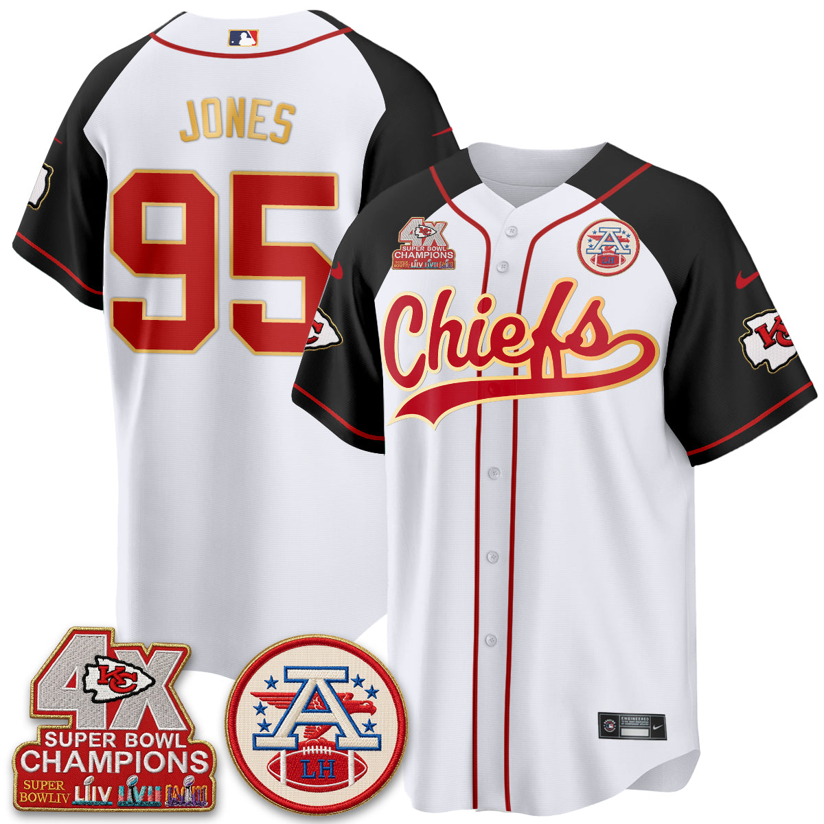 Kansas City Chiefs 4X Champs Gold Trim Edition Vapor Baseball Jersey - Stitched