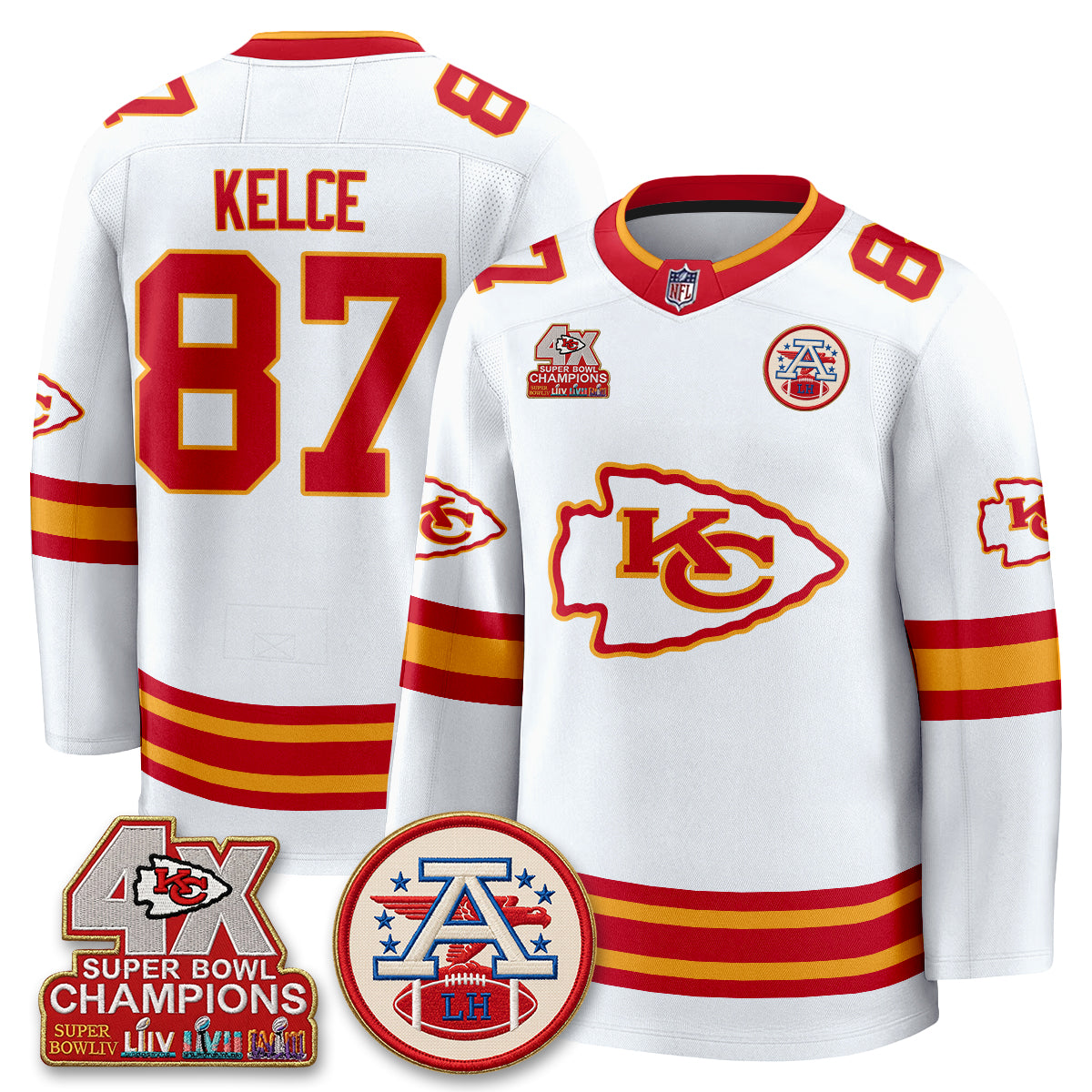 Kansas City Chiefs 4X Champs Edition Hockey Jersey - Stitched