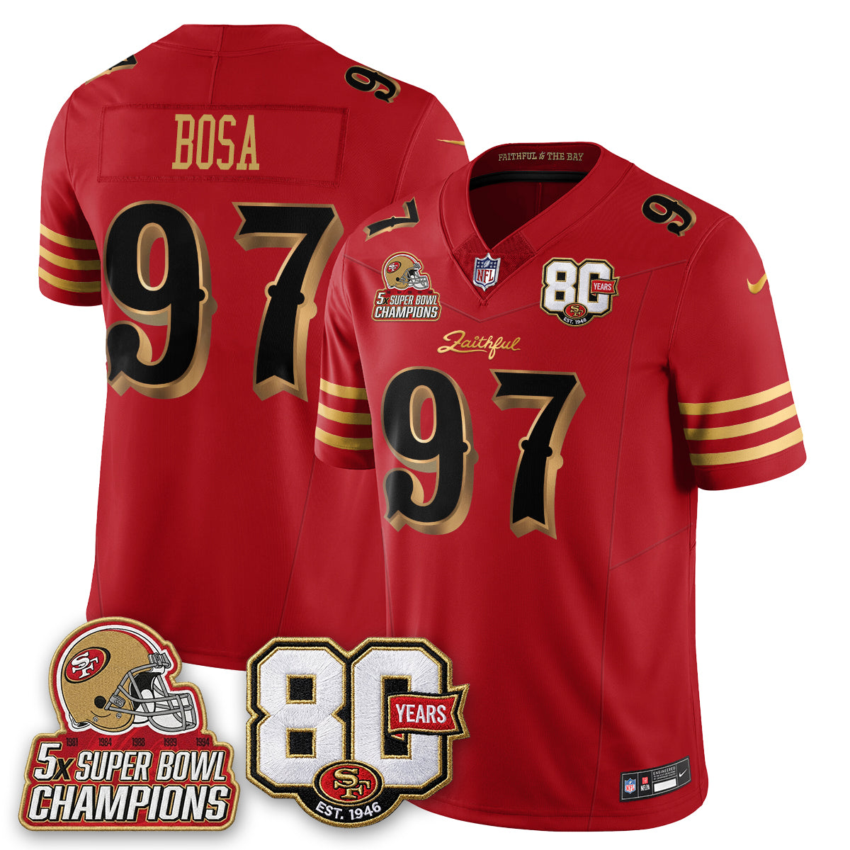 San Francisco 49ers 80 Years & 5X Champs Rivalries Vapor Jersey - Stitched