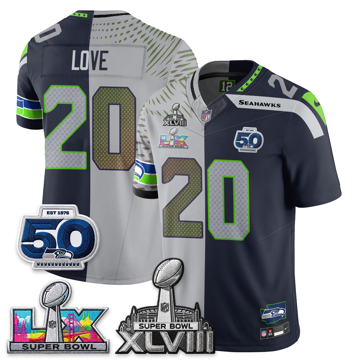 Seattle Seahawks SB LX Champs Split Edition Vapor Jersey - Stitch