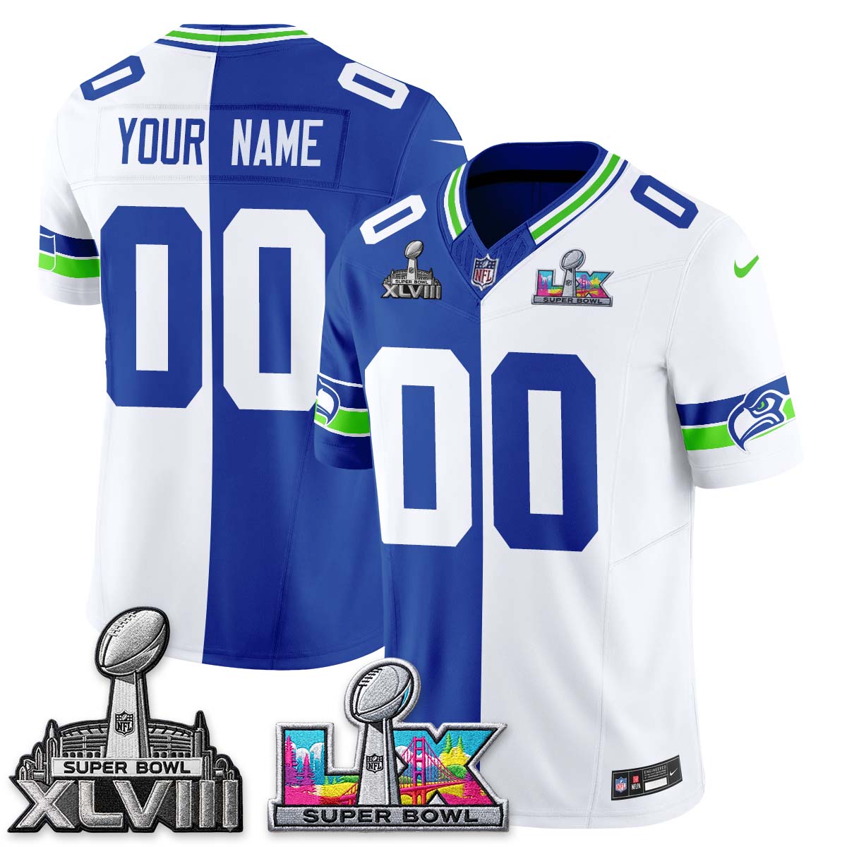 Seattle Seahawks Throwback 2 SB Patches Vapor Jersey - Stitched