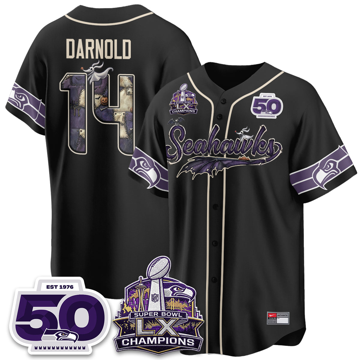 Seattle Seahawks 2026 Nightmare Edition Vapor Baseball Jersey - Stitched