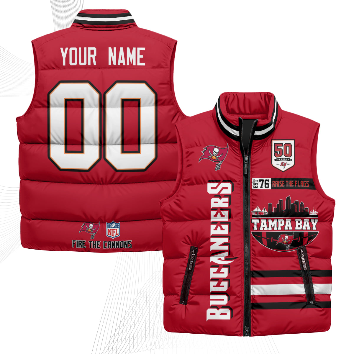 Tampa Bay Buccaneers "Raise the Flags" Custom Puffer Vest - Printed