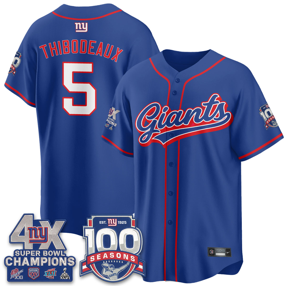 New York Giants 4X Champs & 100 Anniversary Vapor Baseball Jersey - Stitched