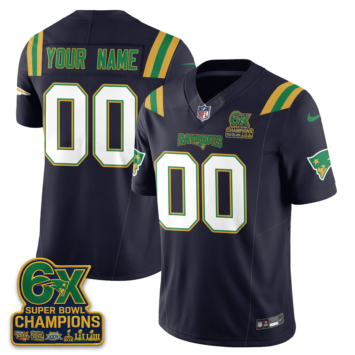 New England Patriots Irish Edition Vapor Custom Jersey - Stitched