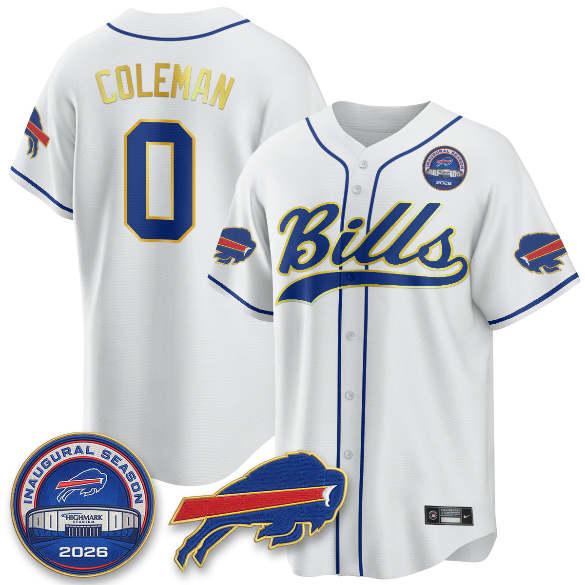 Buffalo Bills 2026 Gold Trim Baseball Edition Vapor Jersey - Stitched