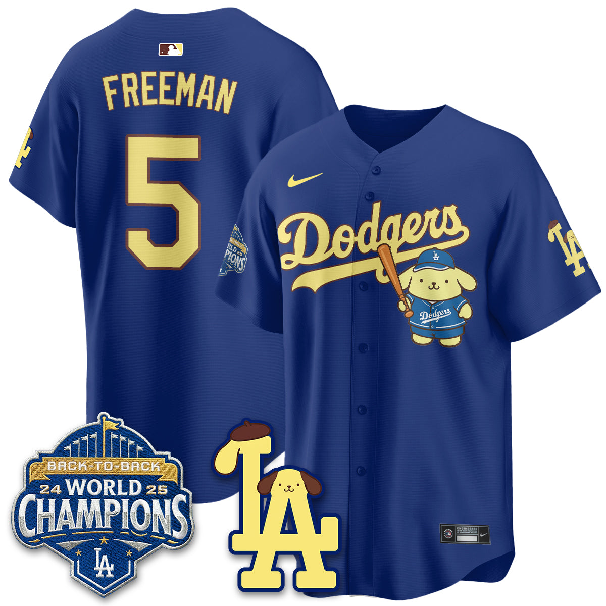 Los Angeles Dodgers Pompompurin Edition Vapor Jersey - Stitched