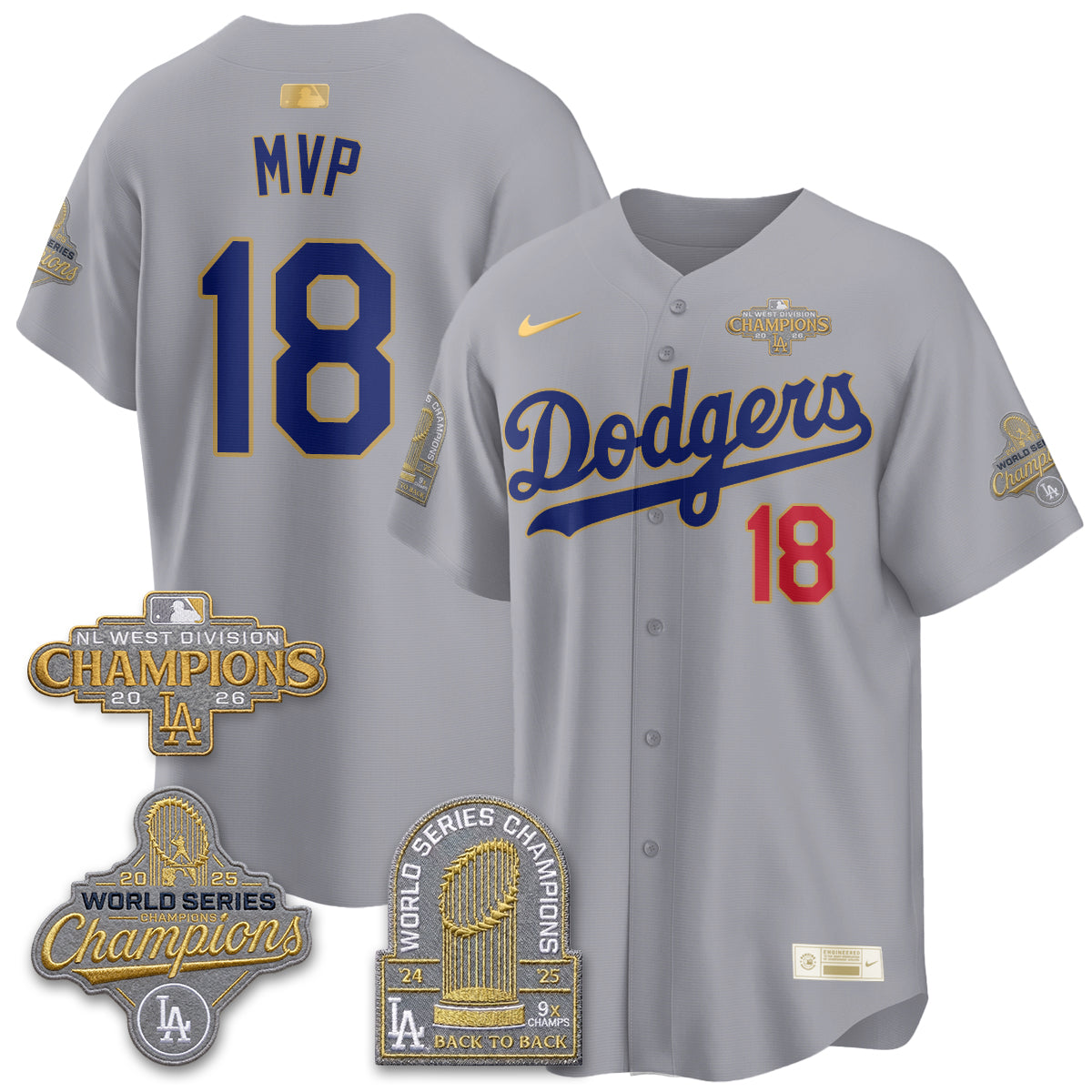 LAD 2026 NL West Champs Gold Vapor Jersey- Stitched