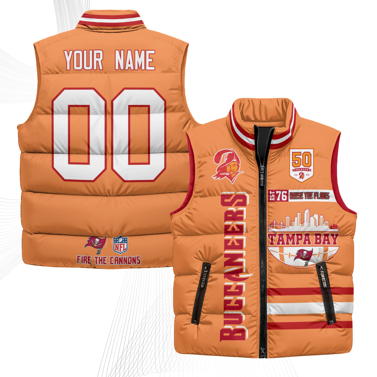 Tampa Bay Buccaneers "Raise the Flags" Custom Puffer Vest - Printed